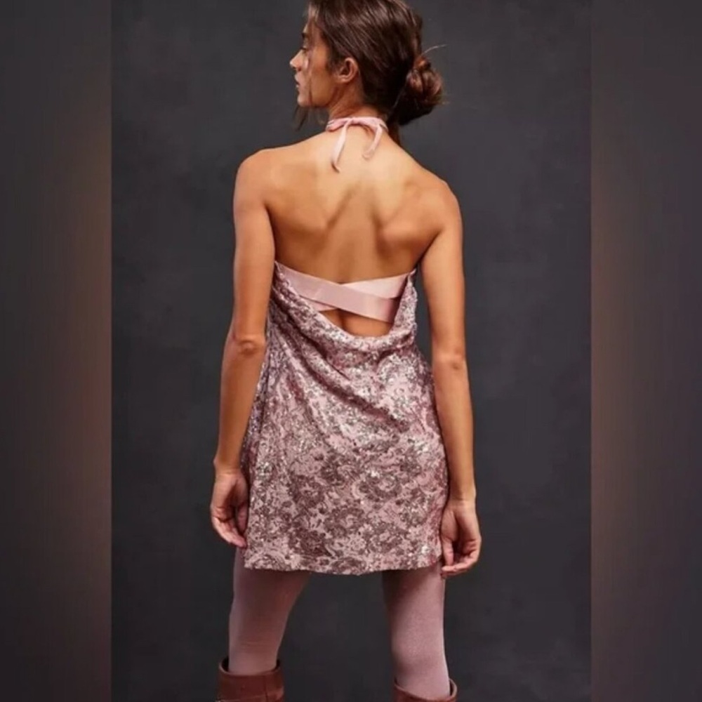 Free People Night Gaze Sequin Fit and Flare Mini in Rose